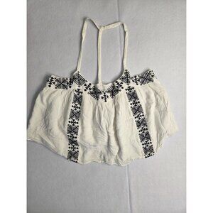 Abercrombie & Fitch Womens White Sleeveless Embroidered Cotton Top With Black Pa
